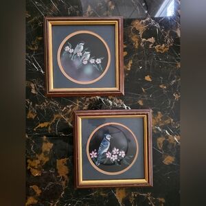 Vintage Sharon Wald Framed Wood Art Prints 1980s Set of 2 9x9